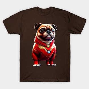 Cute Pug in Red Iron Suit with Arc Reactor T-Shirt